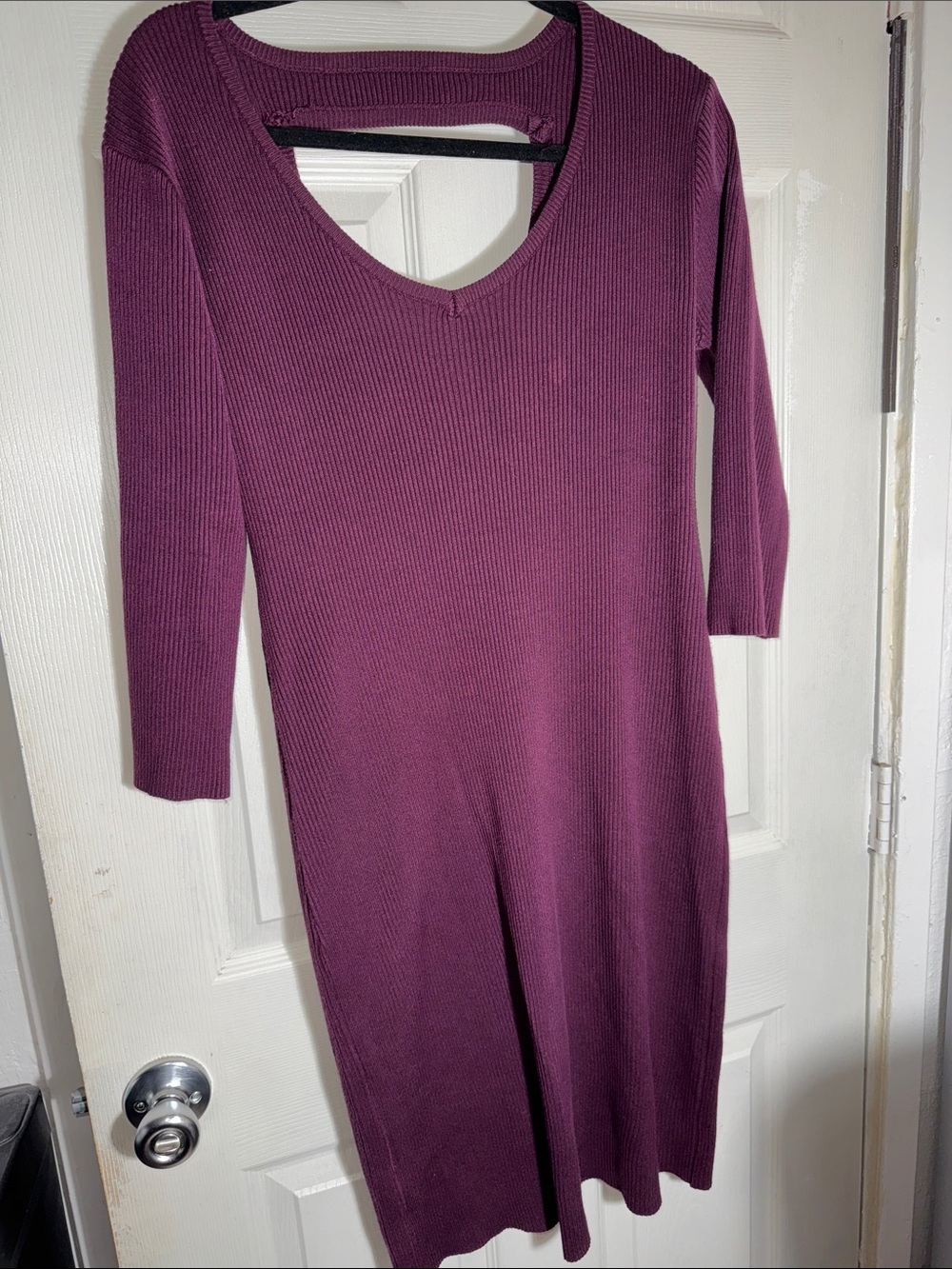 No Boundaries Plum Ribbed V-Neck Midi Dress